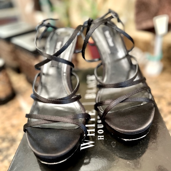 White House Black Market Shoes - WHBM satin strappy, platform heels